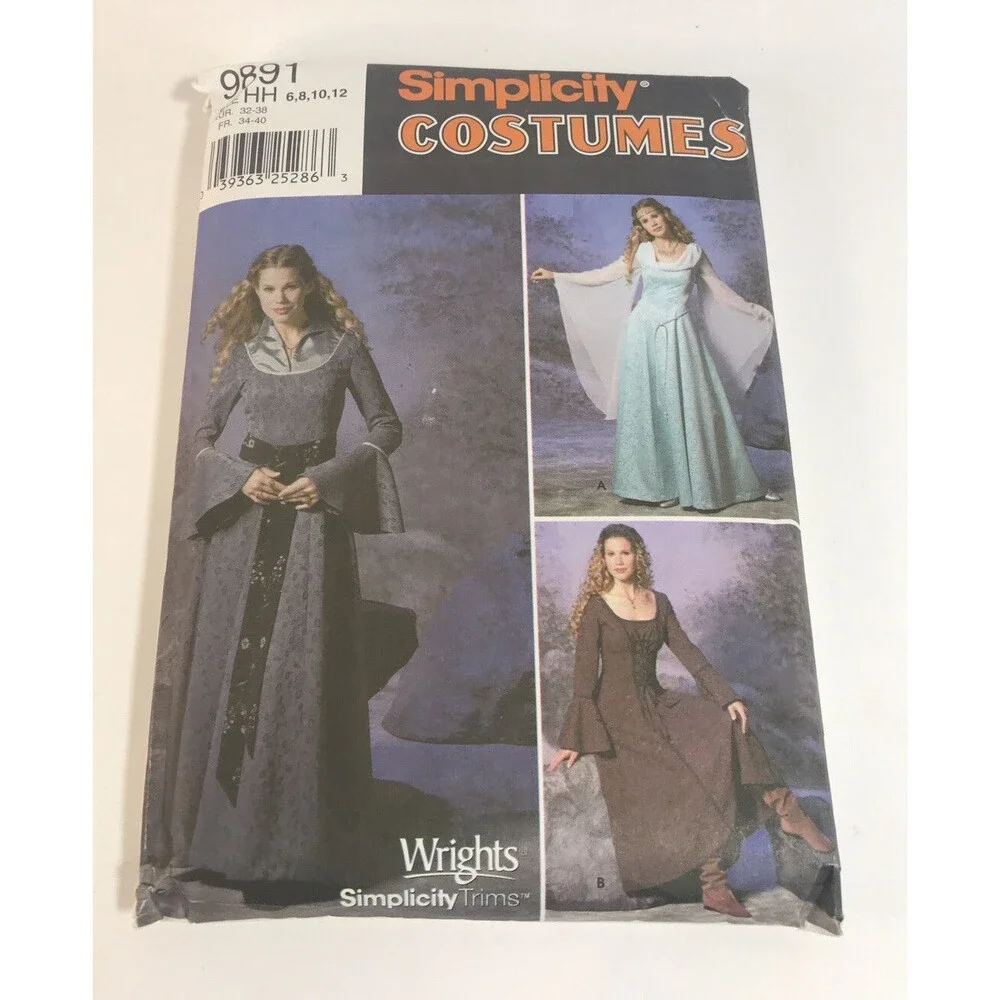 Simplicity 9891 Pattern Renaissance Medieval Maiden Dress Costume  Sz 6 8 10 12